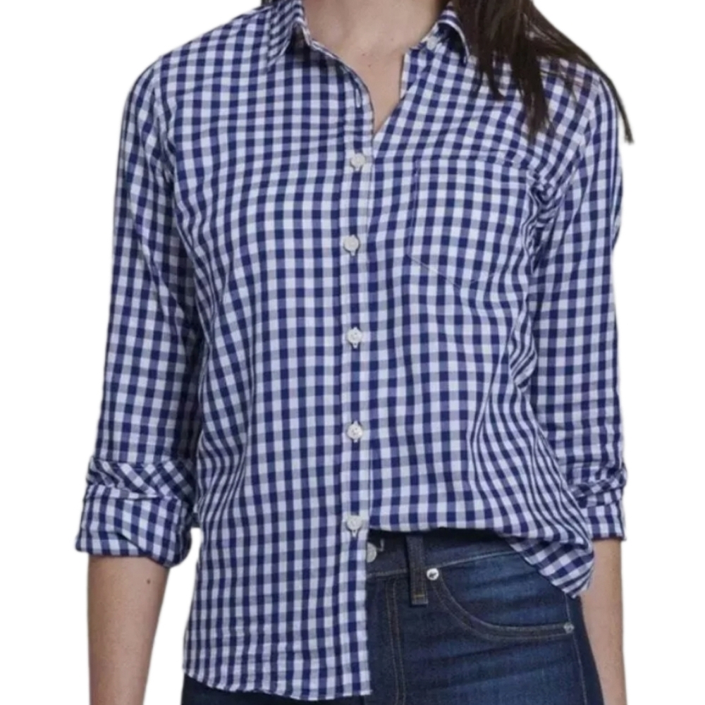 2/$30 UNTUCKit Women's Belleza Classic Blue/White Gigham Print Button Up Shirt - Picture 2 of 9